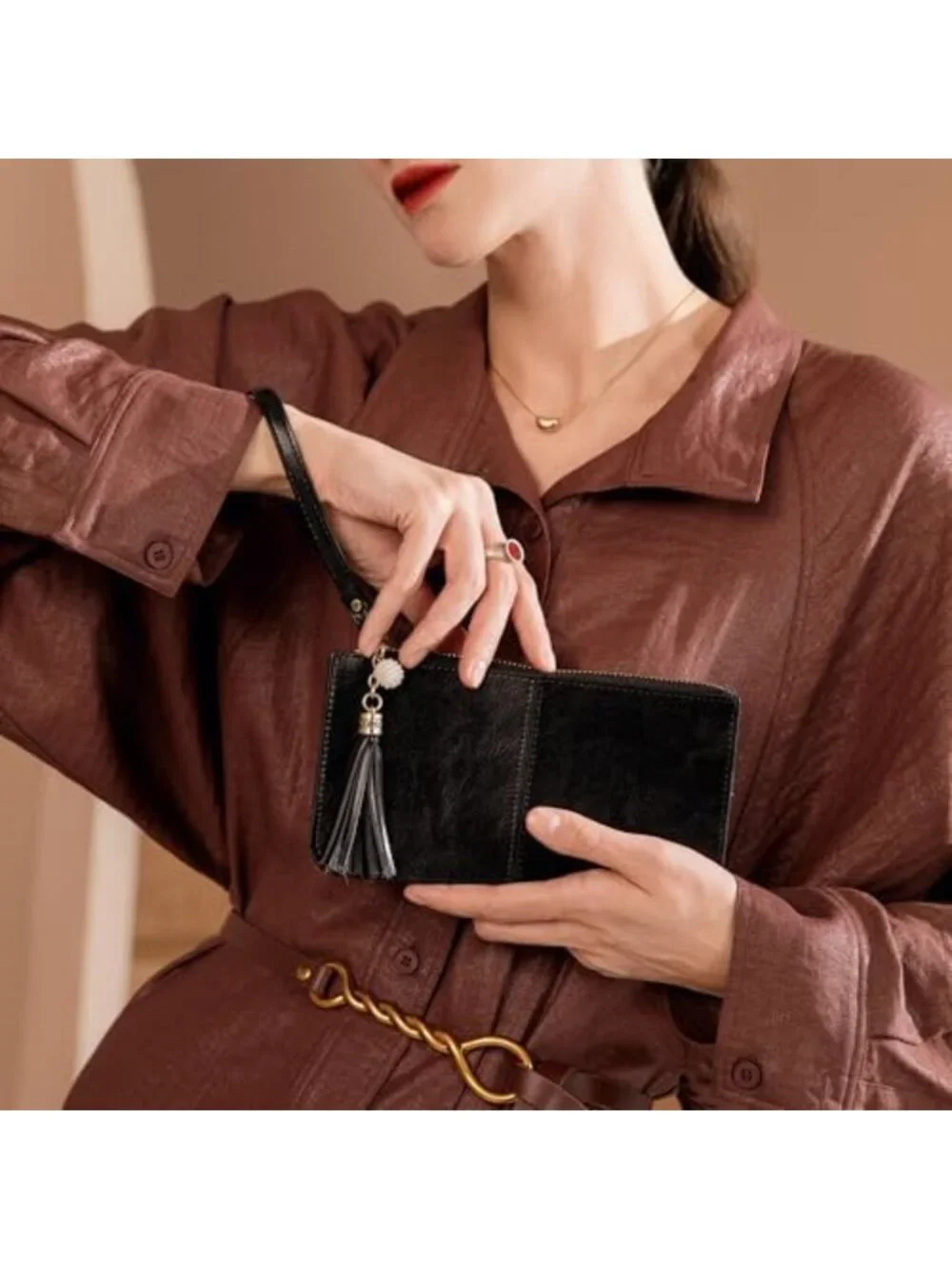 Ultra-Slim Genuine Leather Wristlet Clutch Wallet for Women | RFID Credit Card